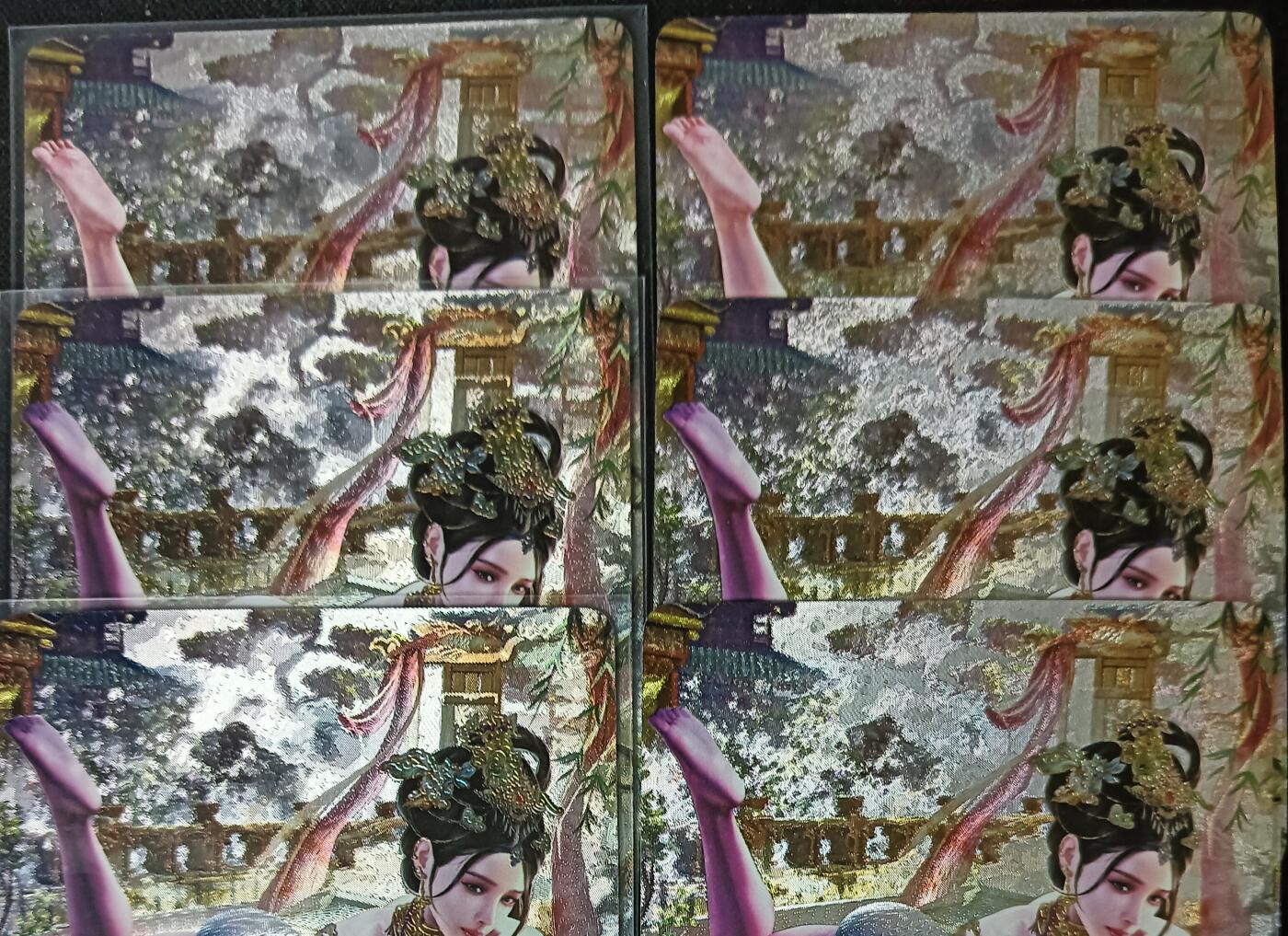 花开卡拍第61期（3月7号周六截拍，品控勿拍!!!拍品不寄存，运费5元（新疆需补运费差价或顺丰到付），自制卡难免瑕疵，可能存在轻微撞角爆边等出厂瑕疵，品控介意勿拍！） 巴丁 绝色绘卷 西施 浮雕折光 三渐变两组共6张