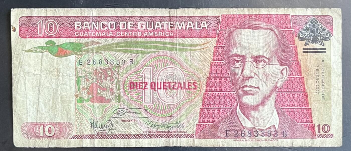 小福收藏拍卖第201期 流通品相裸钞 特惠场 本场拍卖美洲大洋洲非洲亚洲纸币【佣金仅收2% 不设最低佣金 全场包邮】 危地马拉 1997年 10格查尔 