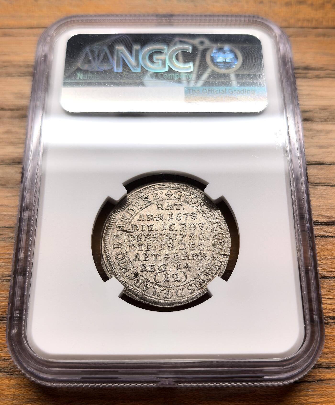 此心安处是吾乡·凡希社世界钱币微拍第三百二十期 1726德国勃兰登堡-拜罗伊特纪念格奥尔格·威廉侯爵逝世1/12泰勒银币NGC-MS63