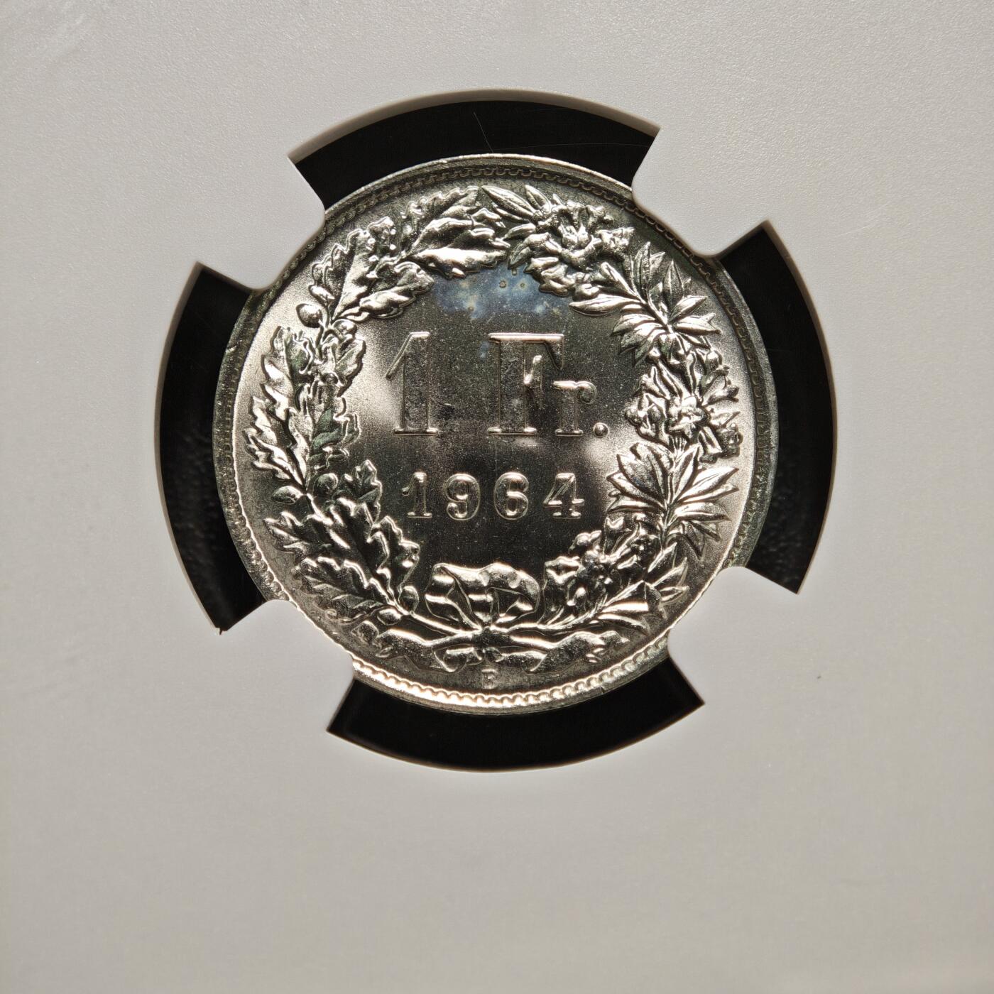【德藏】世界币章拍卖第166期（拍品征集中~欢迎藏友联系） 1964年 瑞士1法郎银币 NGC MS65 原光十足