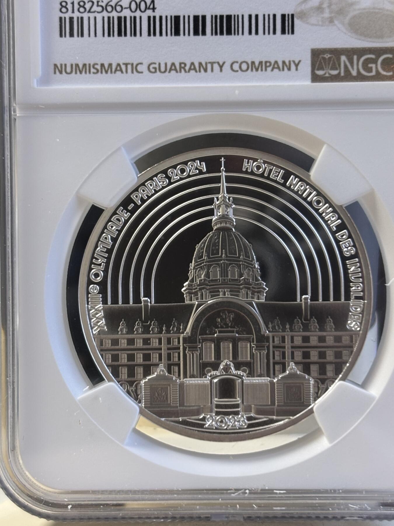 第191期拍卖 法国2023年巴黎奥运会荣军院酒店10欧元精制纪念银币NGC-PF69，999银，22.2克，发行7500枚