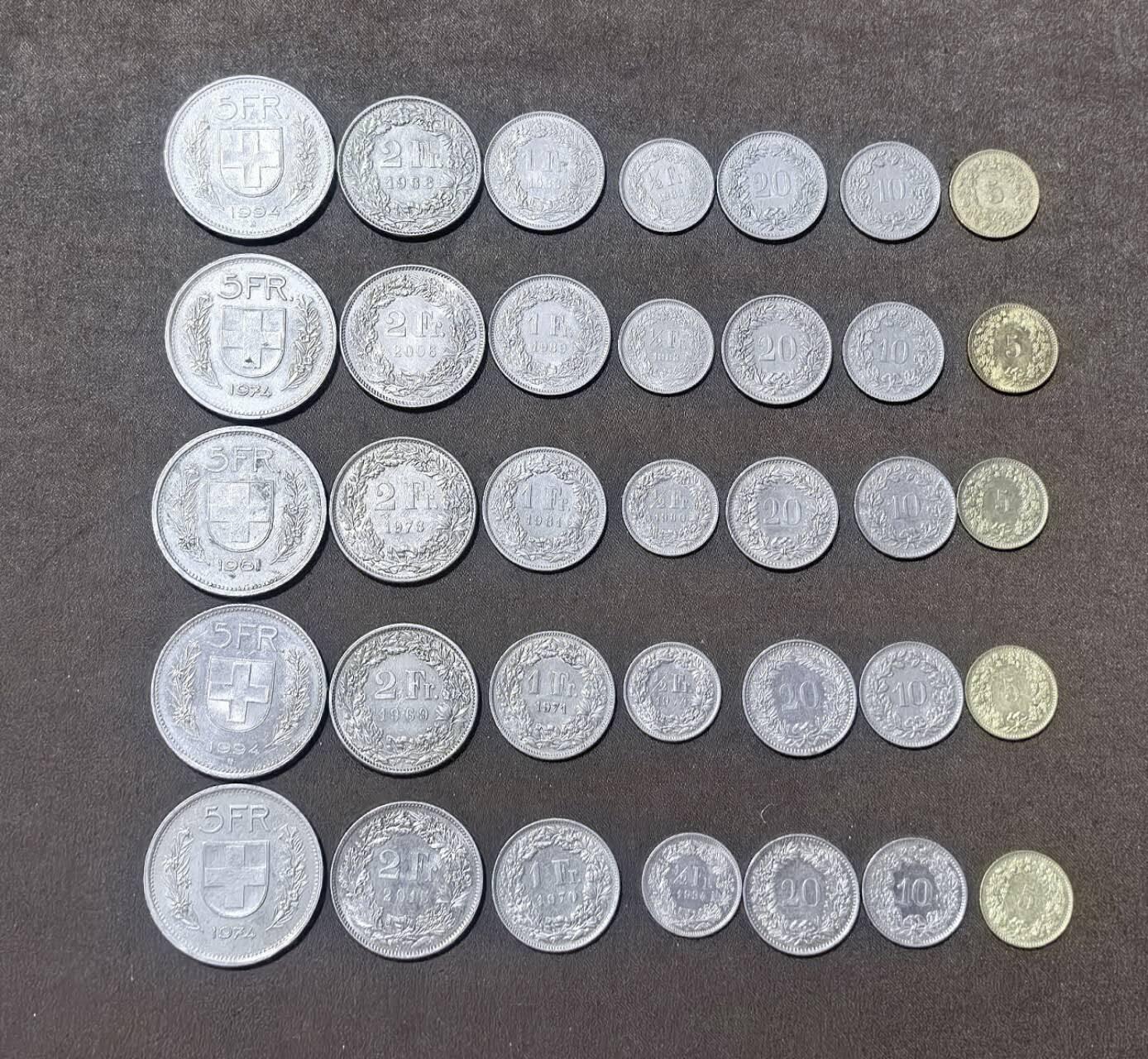 北京马甸外国币专卖第148期，外国币，中国早期纪念币专场，陆续上拍，欢迎关注 瑞士5套，流通品相