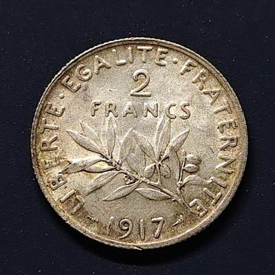 【全场包邮】纯粹捡漏拍508场 - 法国1917年播种女神2法郎银币【27.5毫米10克83.5%】