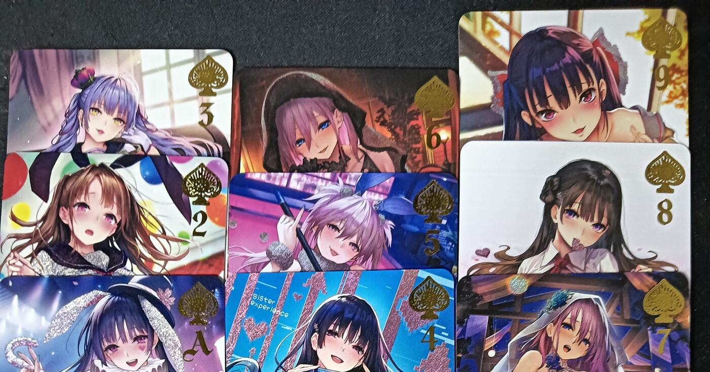 花开卡拍第61期（3月7号周六截拍，品控勿拍!!!拍品不寄存，运费5元（新疆需补运费差价或顺丰到付），自制卡难免瑕疵，可能存在轻微撞角爆边等出厂瑕疵，品控介意勿拍！） 『艺术版』茉莉 米奇 扑克 纱布闪 9张