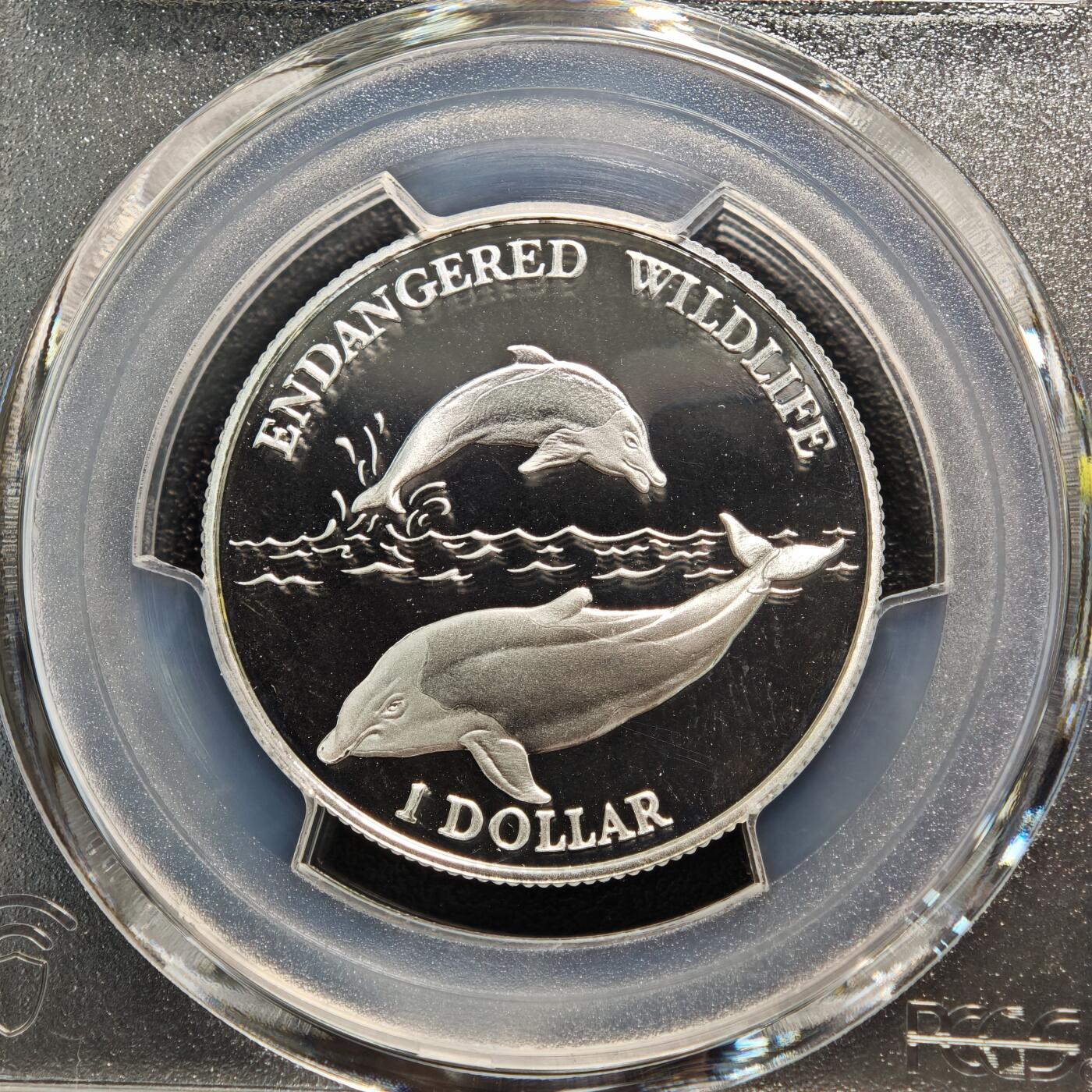 【德藏】世界币章拍卖第166期（拍品征集中~欢迎藏友联系） 1996年 纽埃濒危野生动物海豚1元精制纪念银币 PCGS PR68DCAM