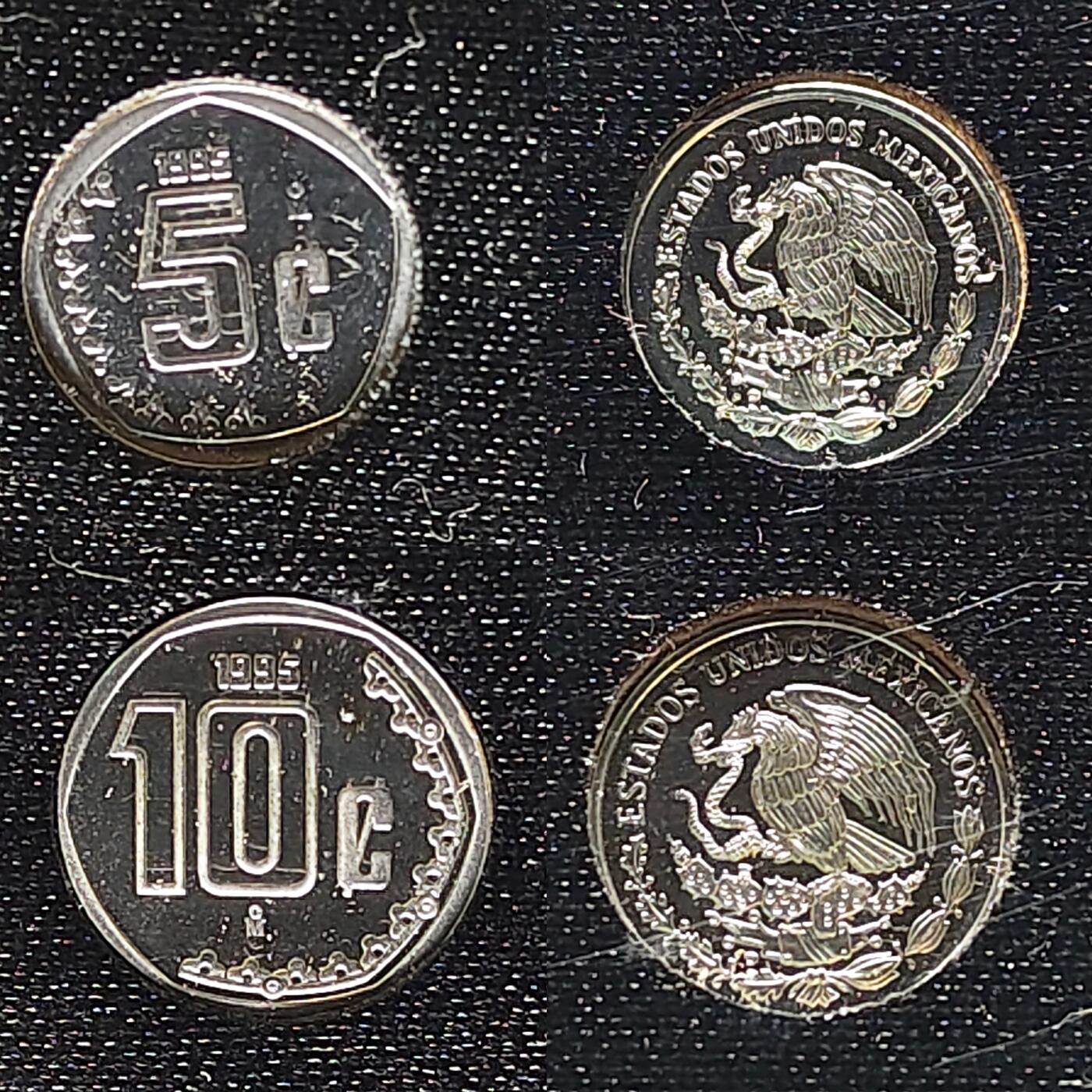 【全场包邮】纯粹捡漏拍509场 【少见】墨西哥1995年官方精制套币-盒证全-量6981-10比索为银芯精制币【28毫米11.13克92.5%】仅随套币发行