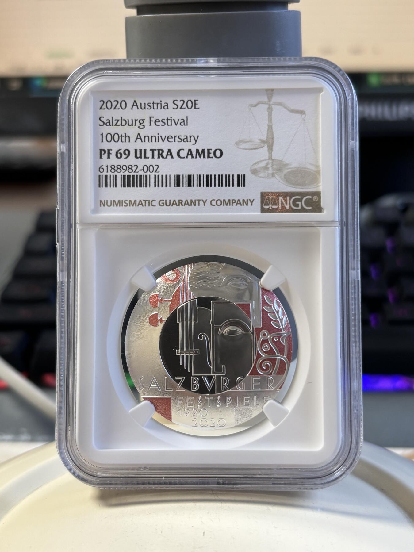 第191期拍卖 获奖奥地利2020年萨尔茨堡音乐节弧形银币NGC-PF69，925银，22.42克，发行量30000枚