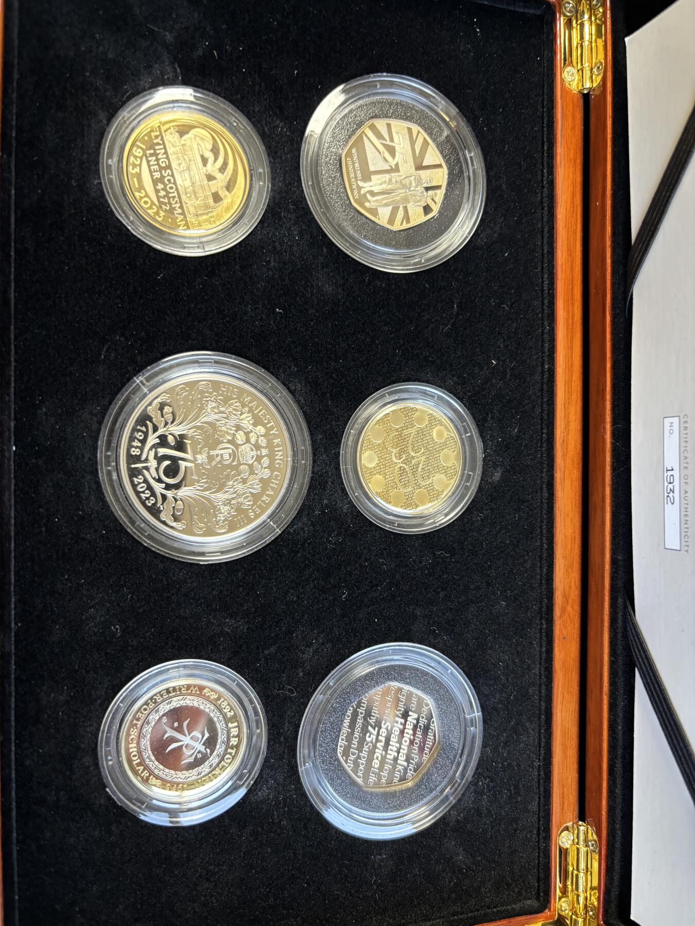 第191期拍卖 英国2023年硬币年册官方套装托尔金 查尔斯三世6枚精制纪念币木盒套装