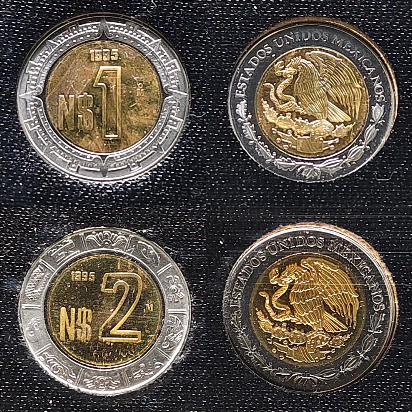 【全场包邮】纯粹捡漏拍509场 【少见】墨西哥1995年官方精制套币-盒证全-量6981-10比索为银芯精制币【28毫米11.13克92.5%】仅随套币发行