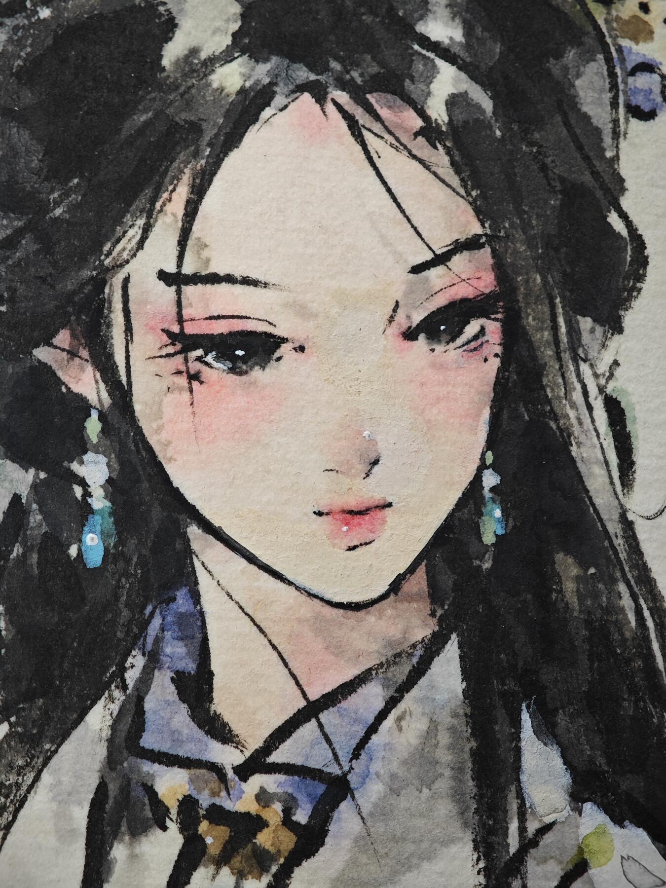 白泽拍卖卡牌手绘专场第33期（去岁千般皆如愿 今年万事定称心） 2025 迟迟手绘画 柳如是 尺寸：26.1cm*41cm  迟迟亲签