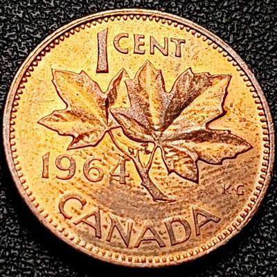 泉币菌-第203场-本场拍品多 请提前出价（正月十五统一发货） - 原铜光极美 1964年 加拿大1美分铜币 伊丽莎白二世女王 19mm