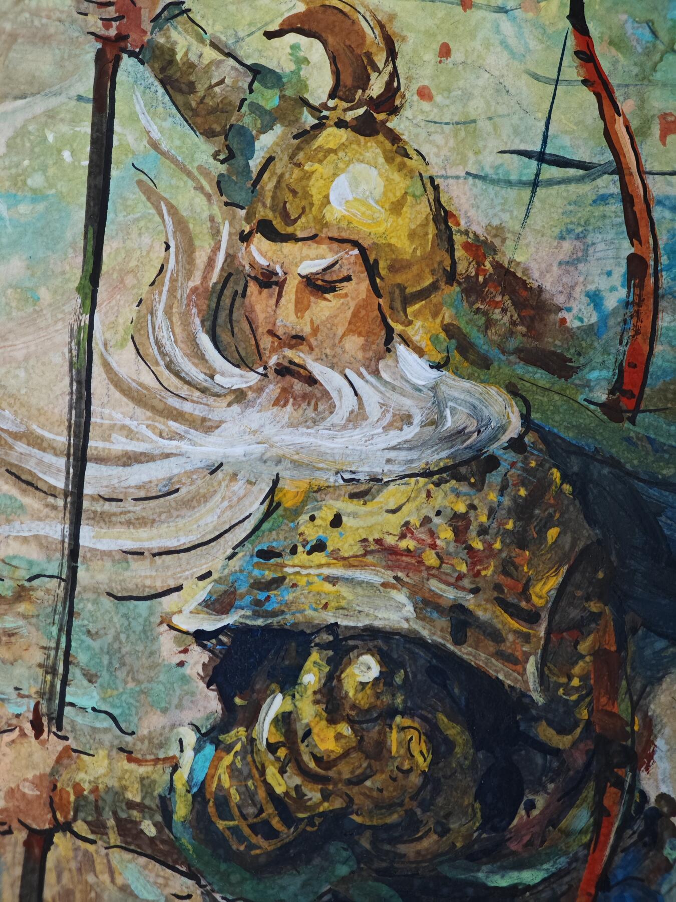 白泽拍卖卡牌手绘专场第33期（去岁千般皆如愿 今年万事定称心） 2025 马哲帆手绘画 黄忠 尺寸：25.3cm*36.7cm  马哲帆钤印