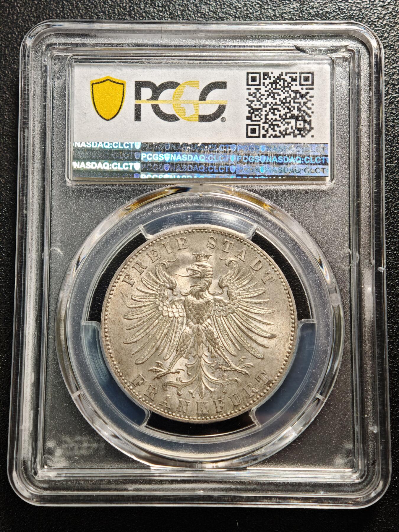 【德藏】世界币章拍卖第166期（拍品征集中~欢迎藏友联系） 1862年 德国法兰克福自由市德意志射击节泰勒纪念银币 PCGS MS66 状态极佳 味道十足