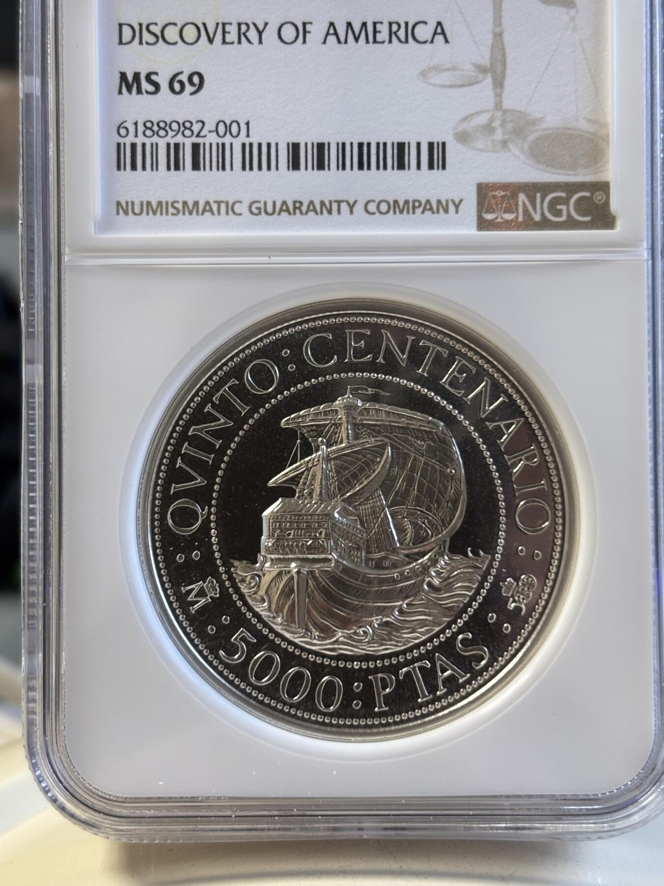 第191期拍卖 西班牙1989年帆船2盎司纪念银币NGC-MS69,925银