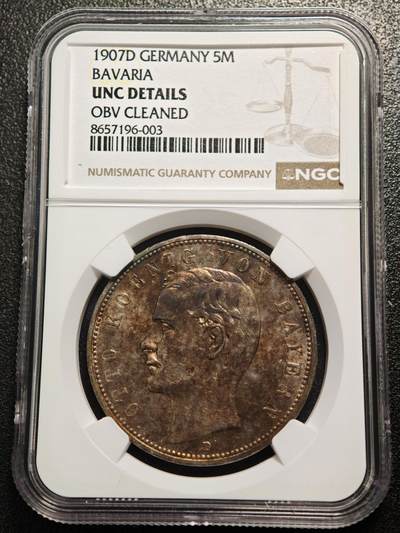 【德藏】世界币章拍卖第166期（拍品征集中~欢迎藏友联系） - 1907年 德国巴伐利亚奥托5马克大银币 NGC UNC