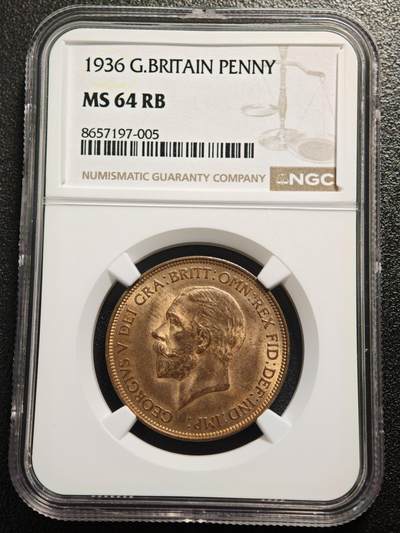【德藏】世界币章拍卖第166期（拍品征集中~欢迎藏友联系） - 1936年 英国乔治五世1便士铜币 NGC MS64RB 原光十足