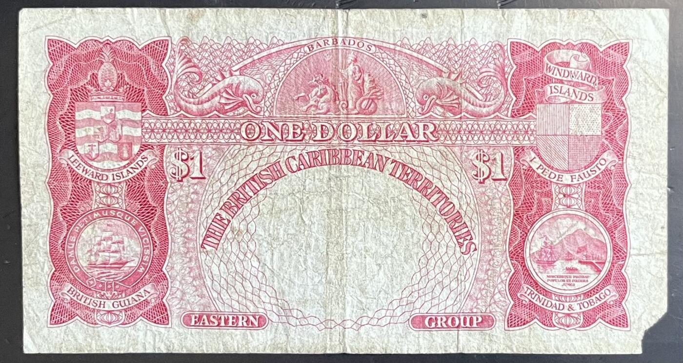 小福收藏拍卖第201期 流通品相裸钞 特惠场 本场拍卖美洲大洋洲非洲亚洲纸币【佣金仅收2% 不设最低佣金 全场包邮】 英属东加勒比 1962年 1元 缺角