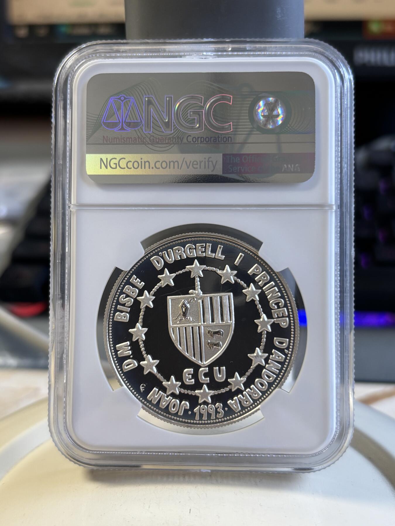 第191期拍卖 安道尔1994年关税同盟精制纪念银币NGC-PF68,  925银 ,31.47g