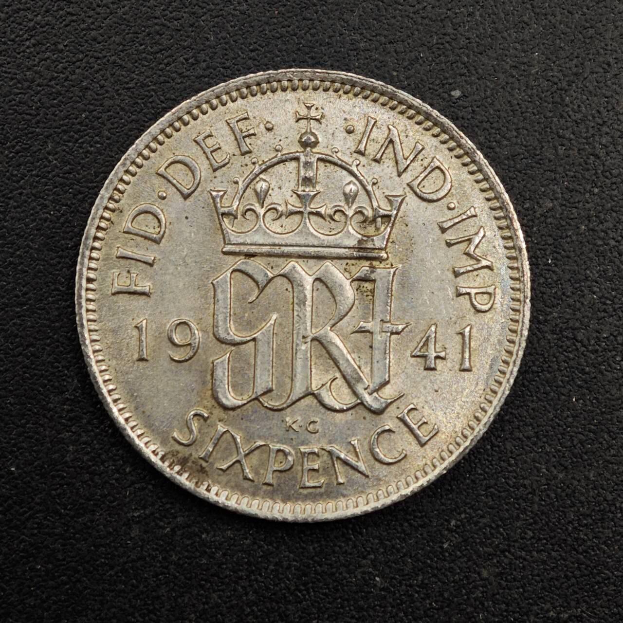 【淘币小摊】实时拍第八百七十二拍   散币银币场    每周一统一发货 英国1941年乔治六世6便士银币