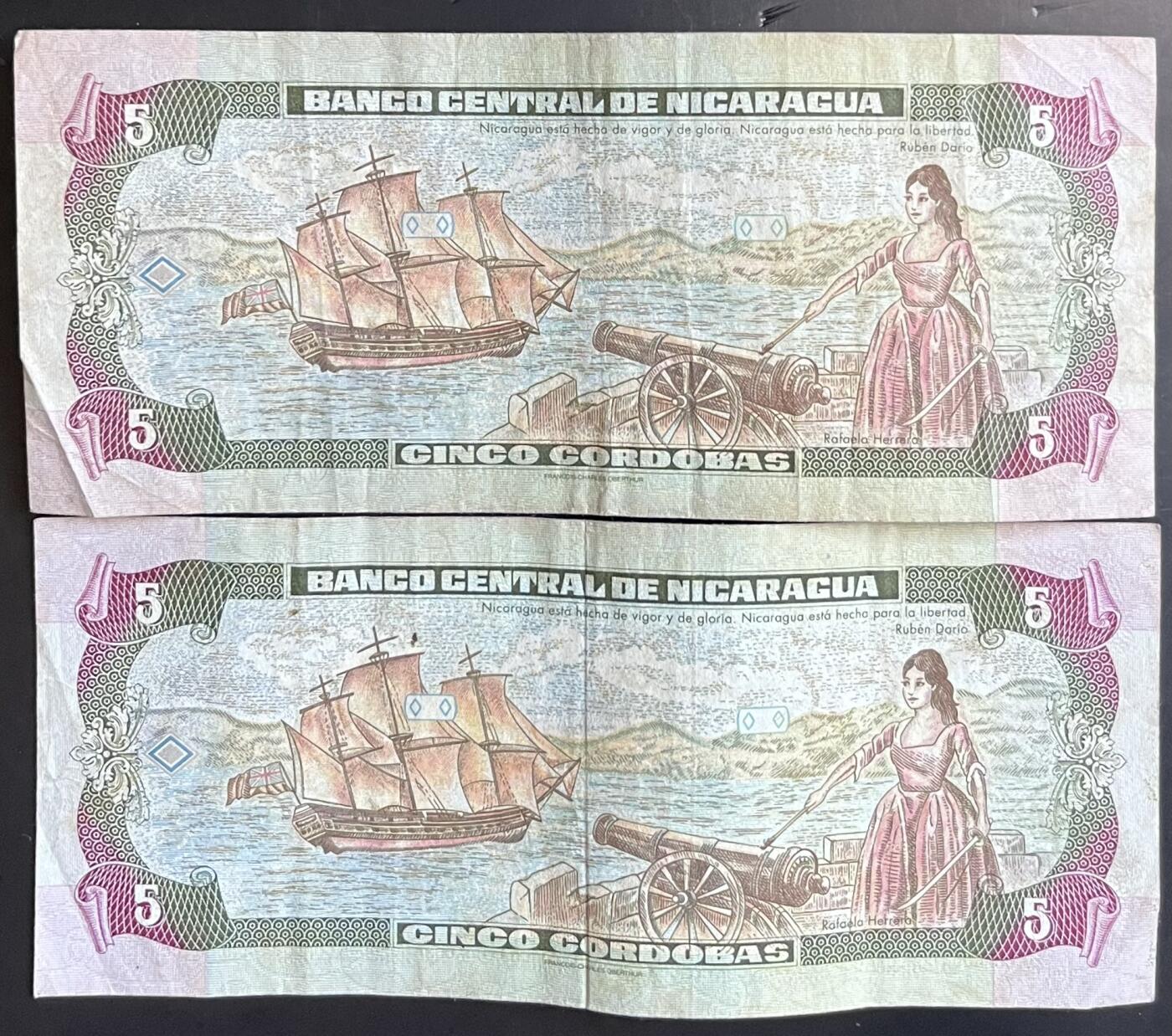 小福收藏拍卖第201期 流通品相裸钞 特惠场 本场拍卖美洲大洋洲非洲亚洲纸币【佣金仅收2% 不设最低佣金 全场包邮】 尼加拉瓜 1995年 5科多巴 1组2张 