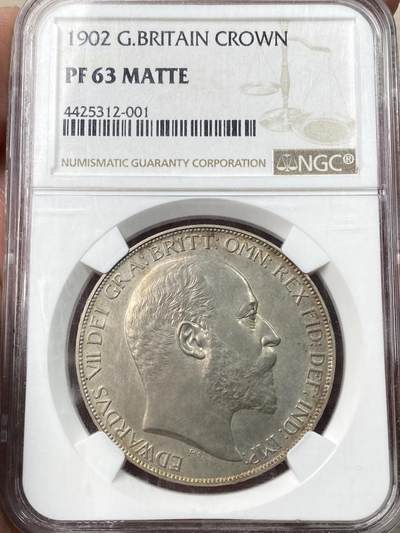 万国钱币拍卖第062期 - NGC PF63 1902年英国爱德华七世精制马剑克朗 精制MATTE工艺天鹅绒五彩素描质感 收藏级品质