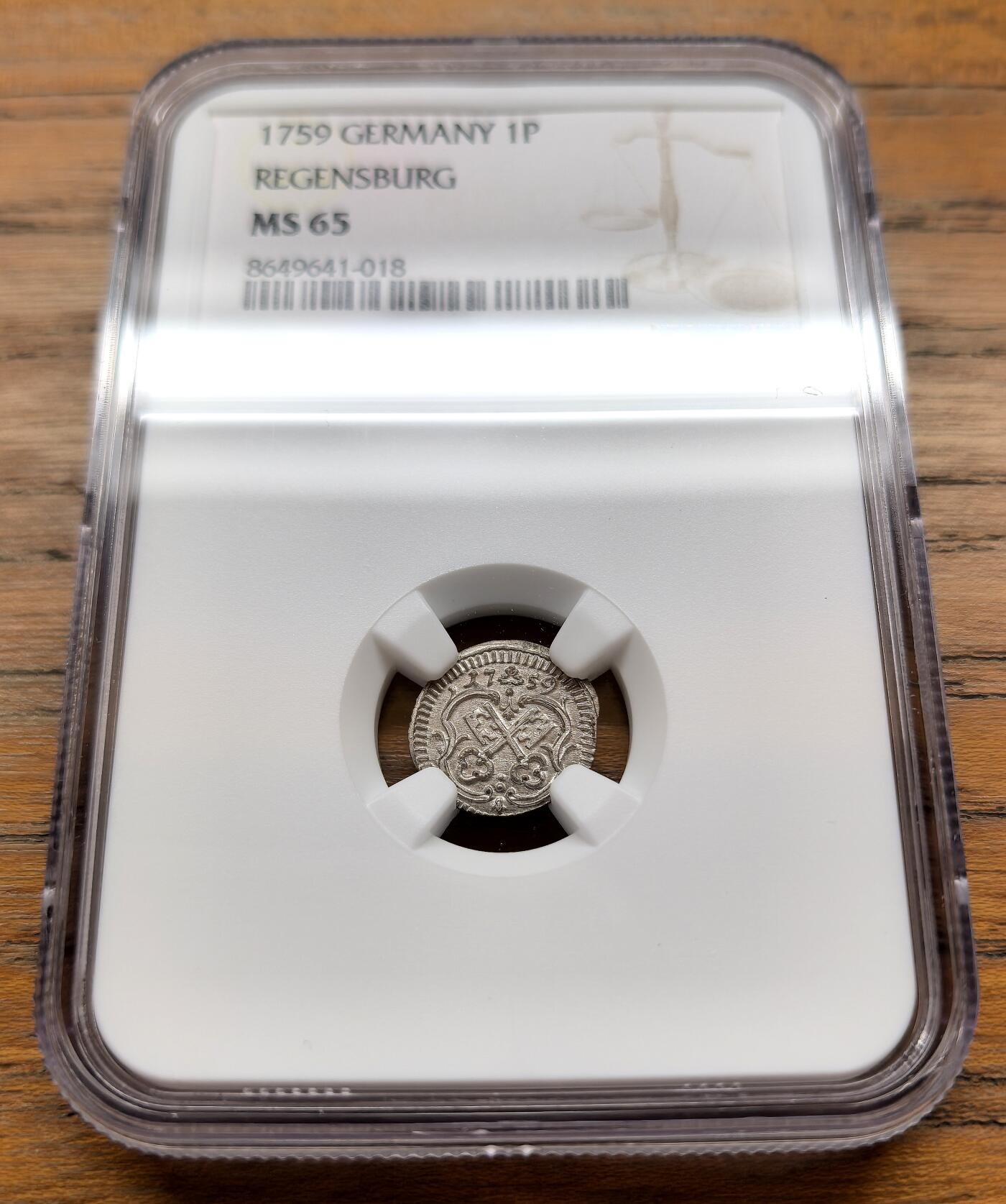 此心安处是吾乡·凡希社世界钱币微拍第三百二十期 1759神罗雷根斯堡自由市1芬尼银币NGC-MS65