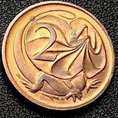 泉币菌-第204场-元宵节专场 本场拍品多 请提前出价 - 铜光美品 1984年 英属澳大利亚2分铜币 伞蜥蜴斗篷蜥 21.5mm