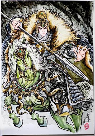 白泽拍卖卡牌手绘专场第33期（去岁千般皆如愿 今年万事定称心） - 2025 张建东手绘画 马超  尺寸：27cm*39.3cm  张建东亲签