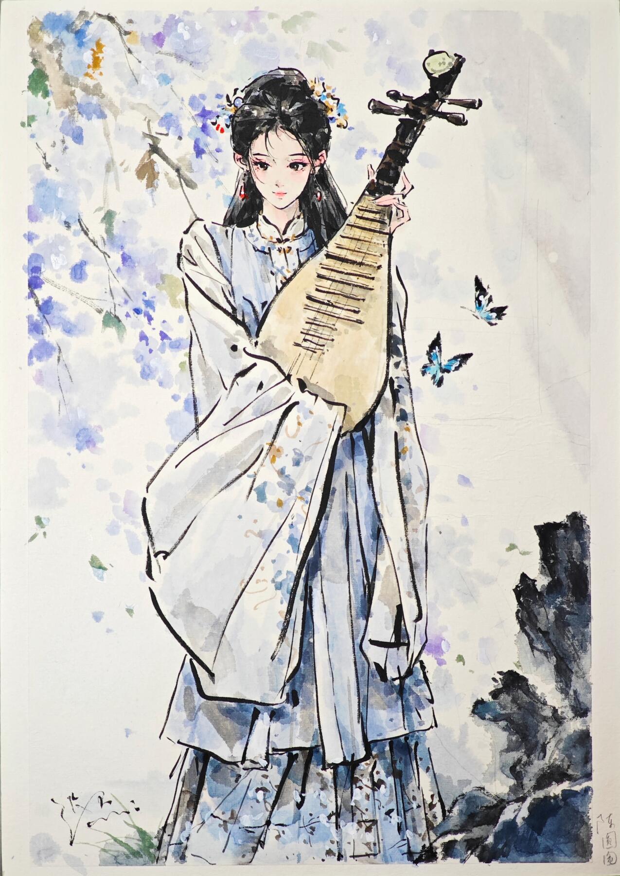 白泽拍卖卡牌手绘专场第33期（去岁千般皆如愿 今年万事定称心） 2025 迟迟手绘画 陈圆圆 尺寸：26.1cm*41cm  迟迟亲签