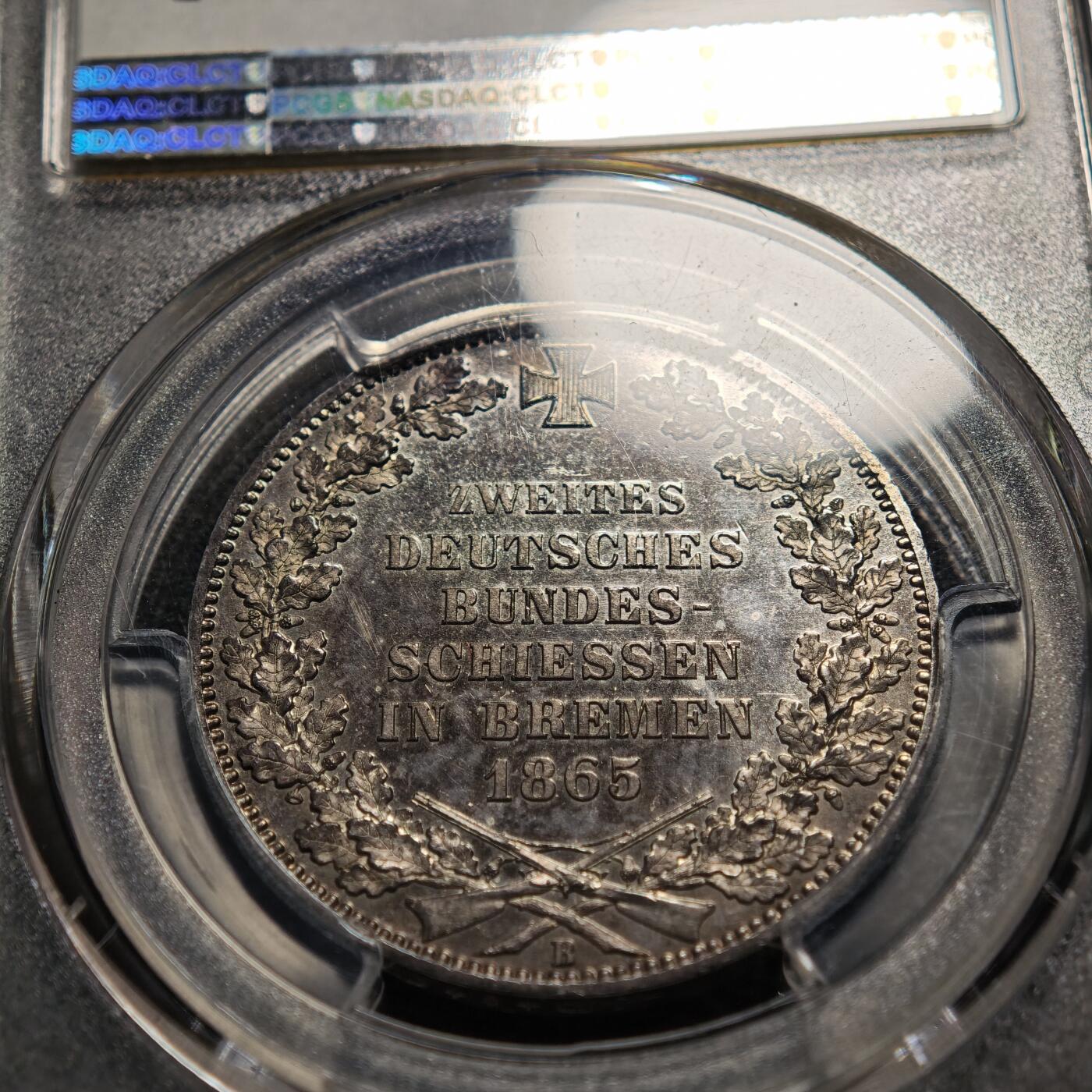 【德藏】世界币章拍卖第166期（拍品征集中~欢迎藏友联系） 1865年 德国不莱梅泰勒银币 PCGS MS66PL 类镜面底板 原味淡包浆 状态极佳