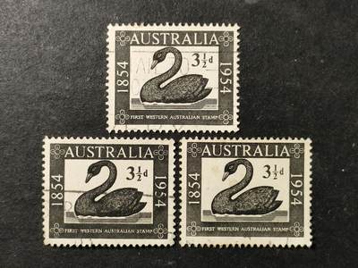 ↓君缘收藏751期☞钱币邮品↓无佣金、可寄存、满30元包邮  - 澳大利亚邮票，1954年西澳大利亚首次邮票发行100周年1全，随机发一枚