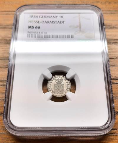 此心安处是吾乡·凡希社世界钱币微拍第三百二十期 - 1844德国黑森-达姆斯特1克鲁泽银币NGC-MS66，高分罕见！