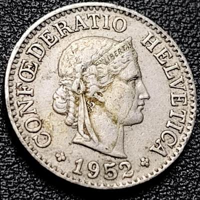 泉币菌-第204场-元宵节专场 本场拍品多 请提前出价 - 高币值 百年延续 女神 瑞士1952年 10分銅镍硬币  