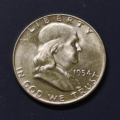 【全场包邮】纯粹捡漏拍509场 - 美国1954年富兰克林半元银币【31毫米12.5克90%】