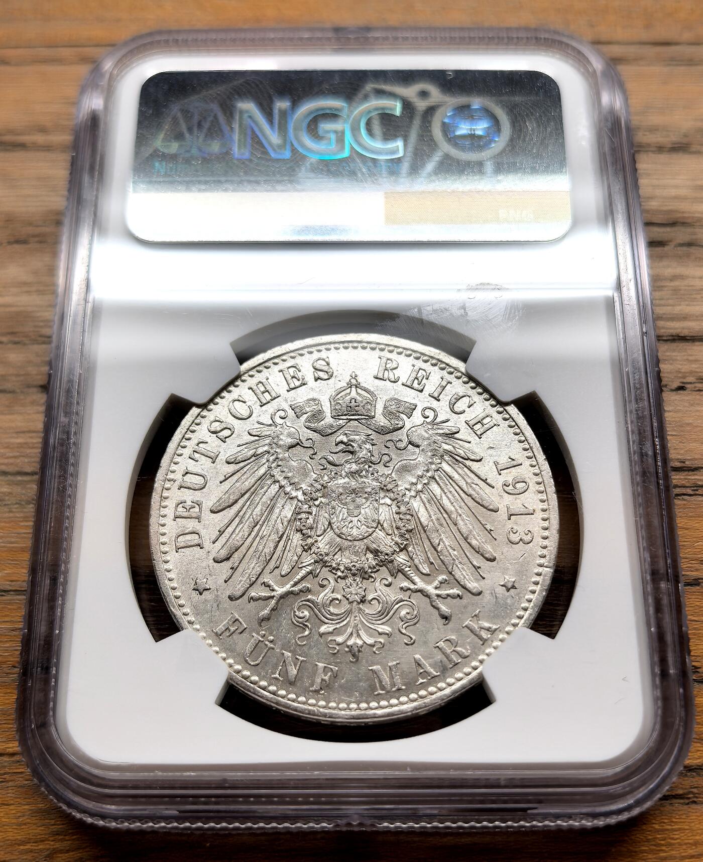 此心安处是吾乡·凡希社世界钱币微拍第三百二十期 1913德国普鲁士军装5马克大银NGC-AU55