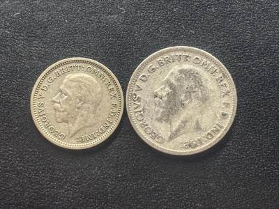 邮泉阁限时拍卖第四十二场（硬币在国外。请付邮费6元。） - 英国乔治五世国王银币2枚
