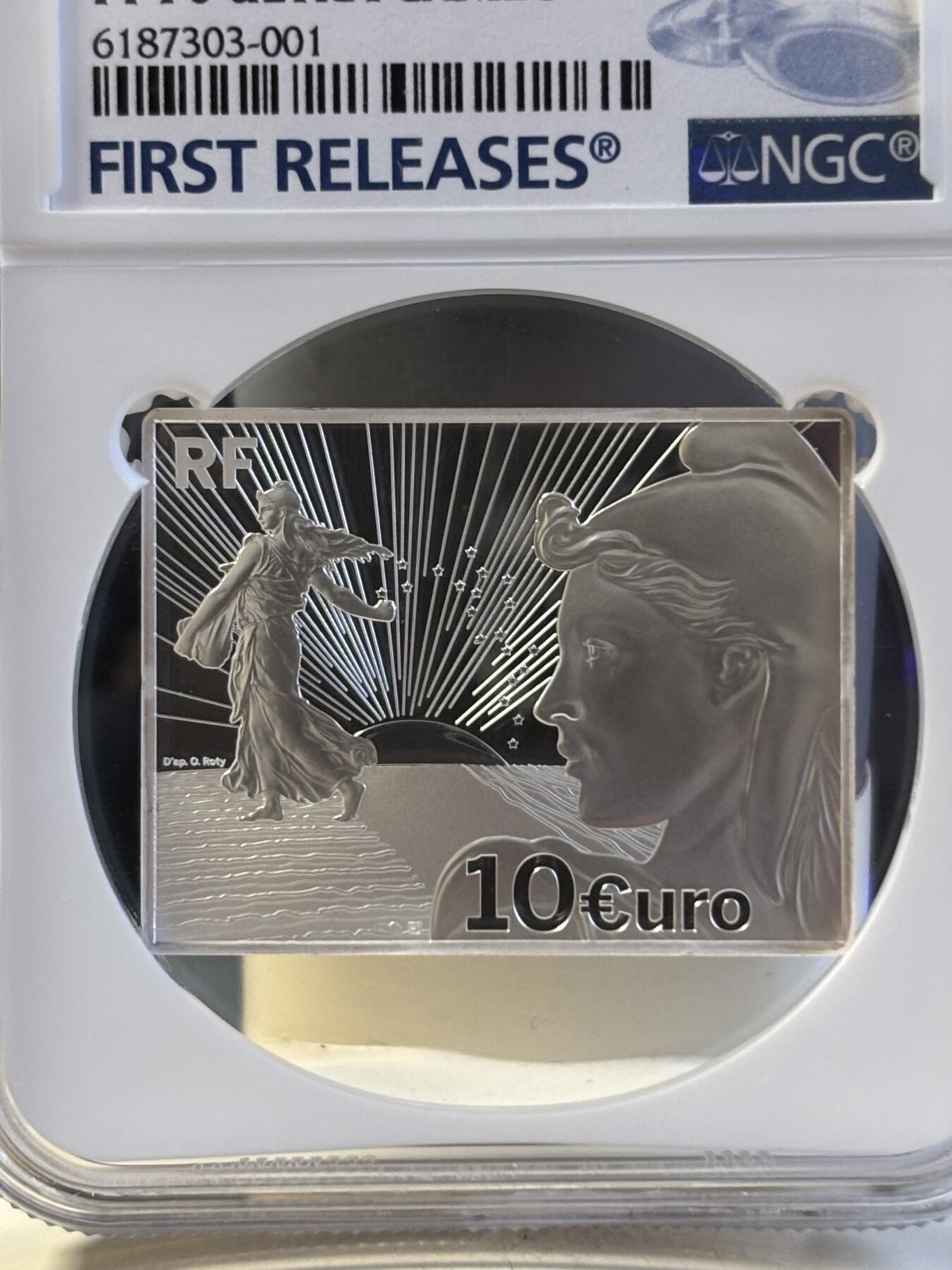 第191期拍卖 法国2021年致敬欧洲货币系列1播种女神矩形银币NGC-PF70首,9999银，22.2克，发行3000枚