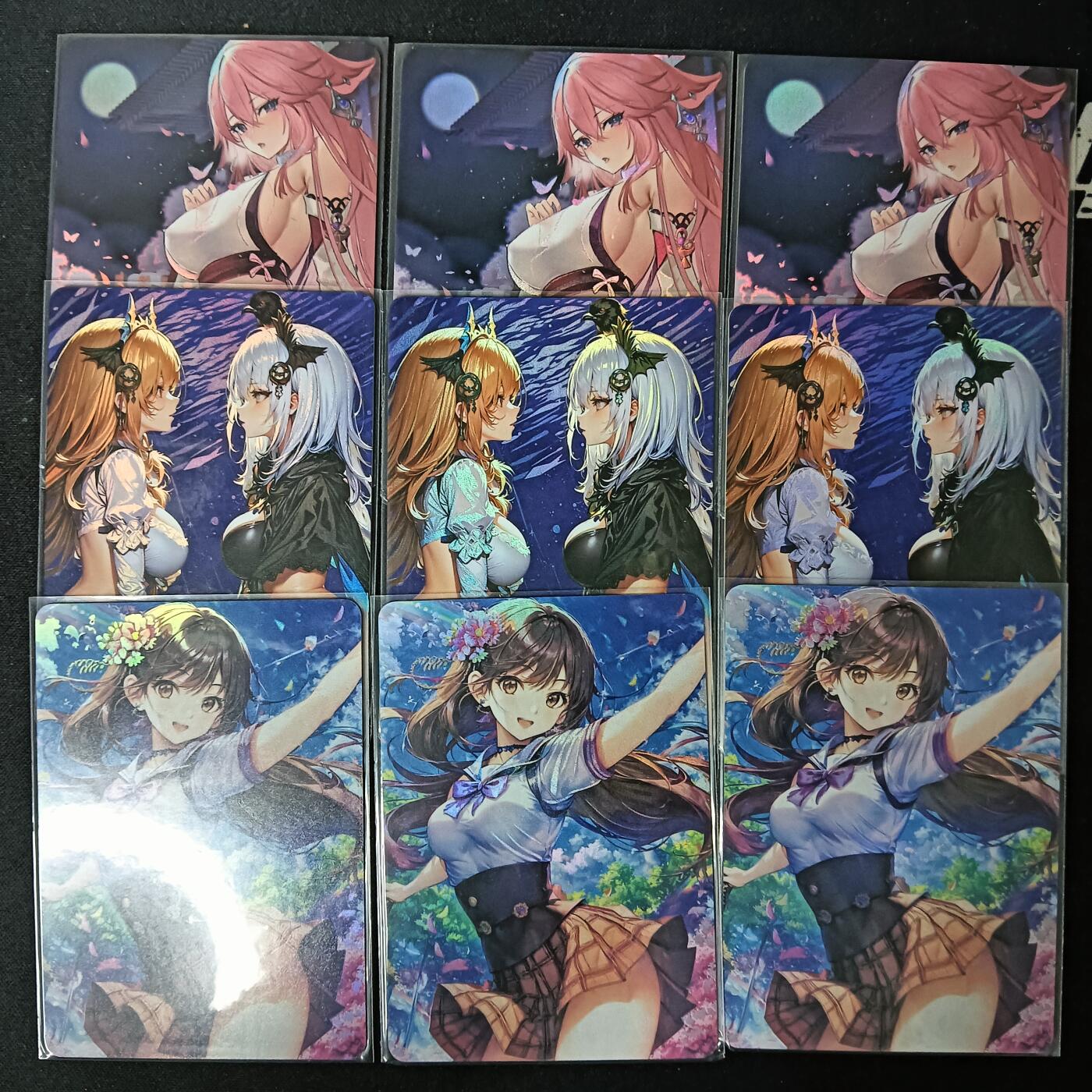 花开卡拍第61期（3月7号周六截拍，品控勿拍!!!拍品不寄存，运费5元（新疆需补运费差价或顺丰到付），自制卡难免瑕疵，可能存在轻微撞角爆边等出厂瑕疵，品控介意勿拍！） 美少女02 3人物3宫，共9张 彩闪