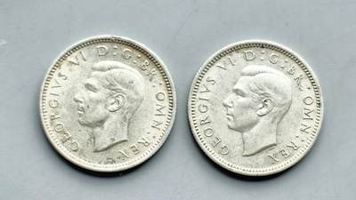 《崇甫堂》一精品外币专场⑧ - 英国1944年6便士银币2枚组 KM#852