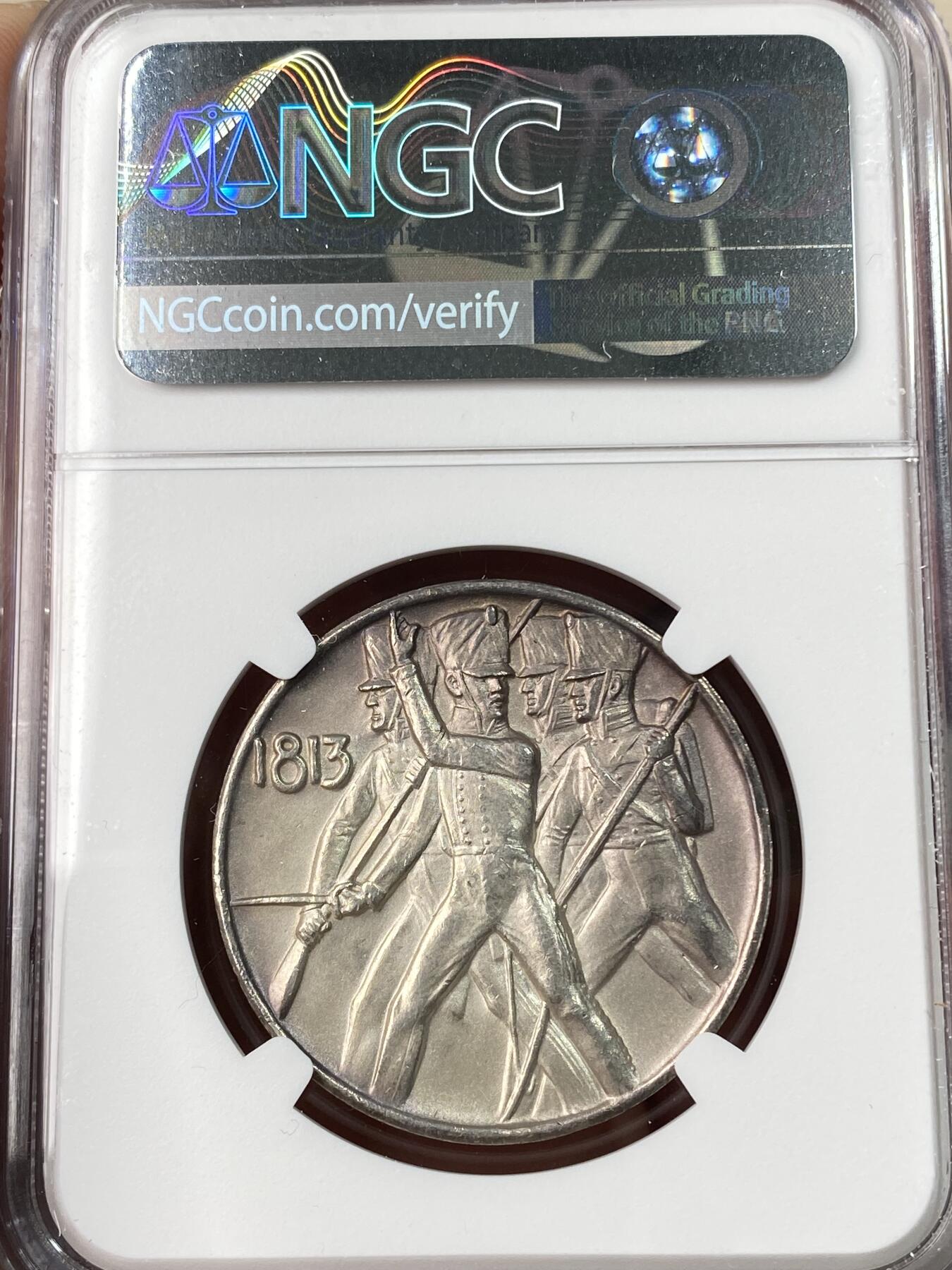 万国钱币拍卖第062期 NGC MS62 1913年德国威廉二世与萨克森奥古斯特纪念民族大会战击败拿破仑100周年银章 原味欧陆五彩珍惜品种