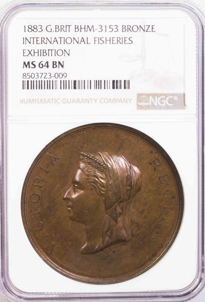 NGC-MS64BN 1883英国渔业维多利亚头像大铜章 NGC-MS64BN 1883英国渔业维多利亚头像大铜章