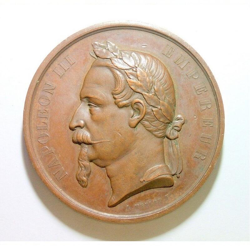 法国1870年 拿破仑三世高浮雕精制大铜章 58MM