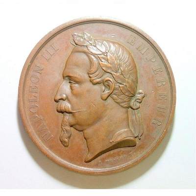法国1870年 拿破仑三世高浮雕精制大铜章 58MM - 法国1870年 拿破仑三世高浮雕精制大铜章 58MM