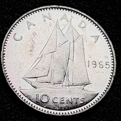 泉币菌-第205场-元宵节专场 本场拍品多 请提前出价 - 加拿大1965年 10分银币 帆船 2.23g 18mm