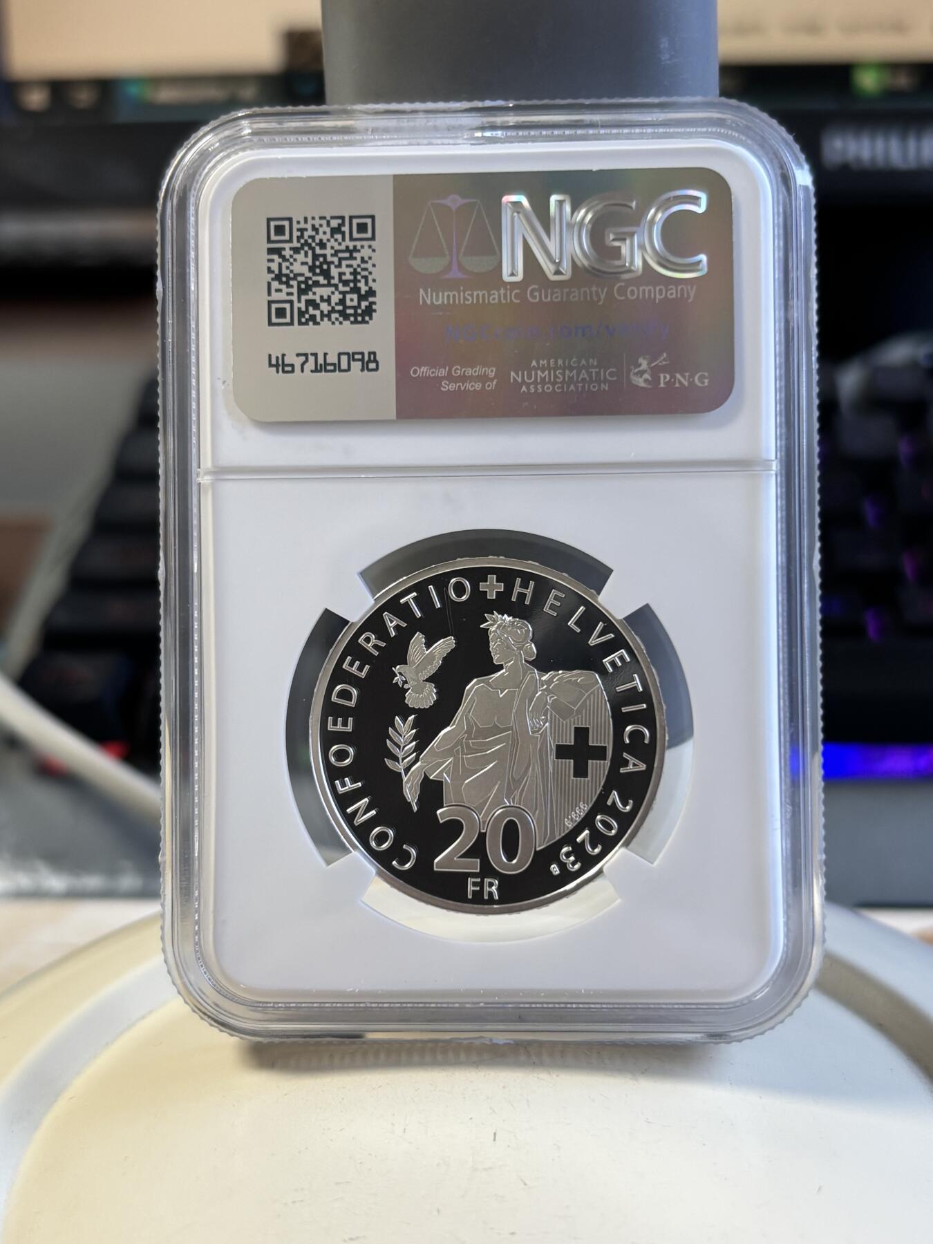 第191期拍卖 瑞士2023年联邦175周年纪念银币NGC-PF69,999银，20克