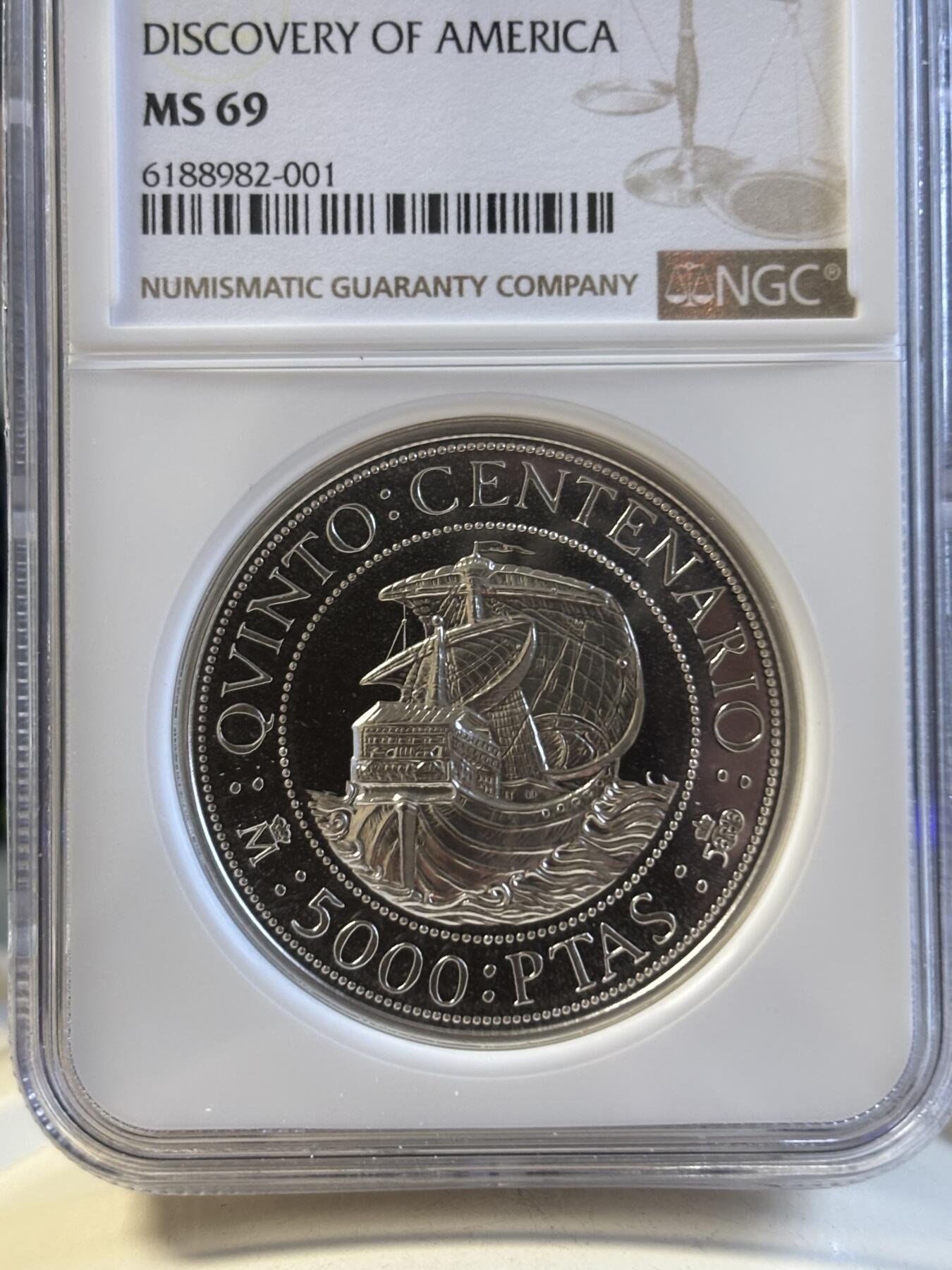 第191期拍卖 西班牙1989年帆船2盎司纪念银币NGC-MS69,925银