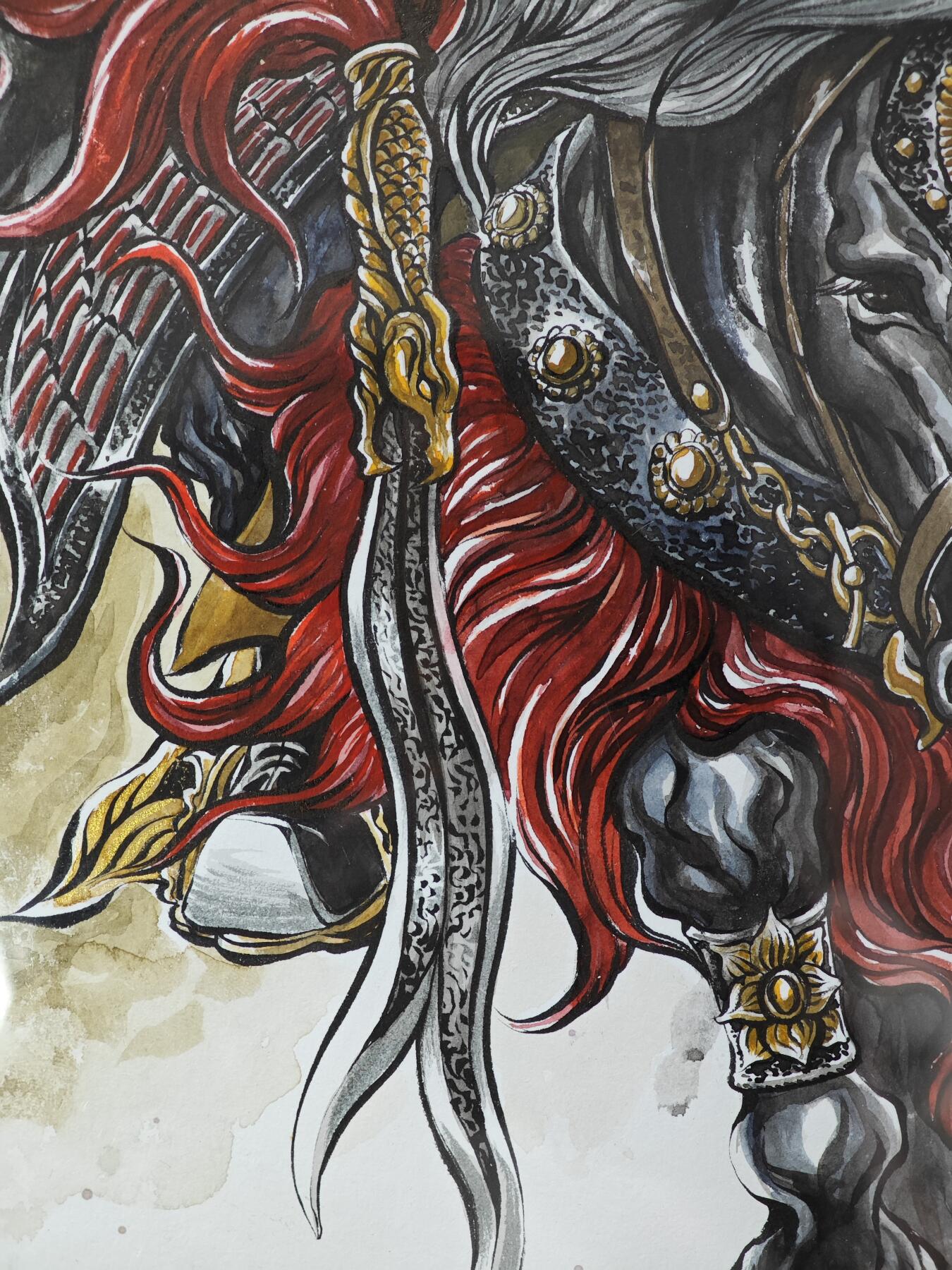 白泽拍卖卡牌手绘专场第33期（去岁千般皆如愿 今年万事定称心） 2025 张建东手绘画 张飞 已装裱 尺寸：内26cm*38.5cm 外30cm*42.5cm  张建东亲签