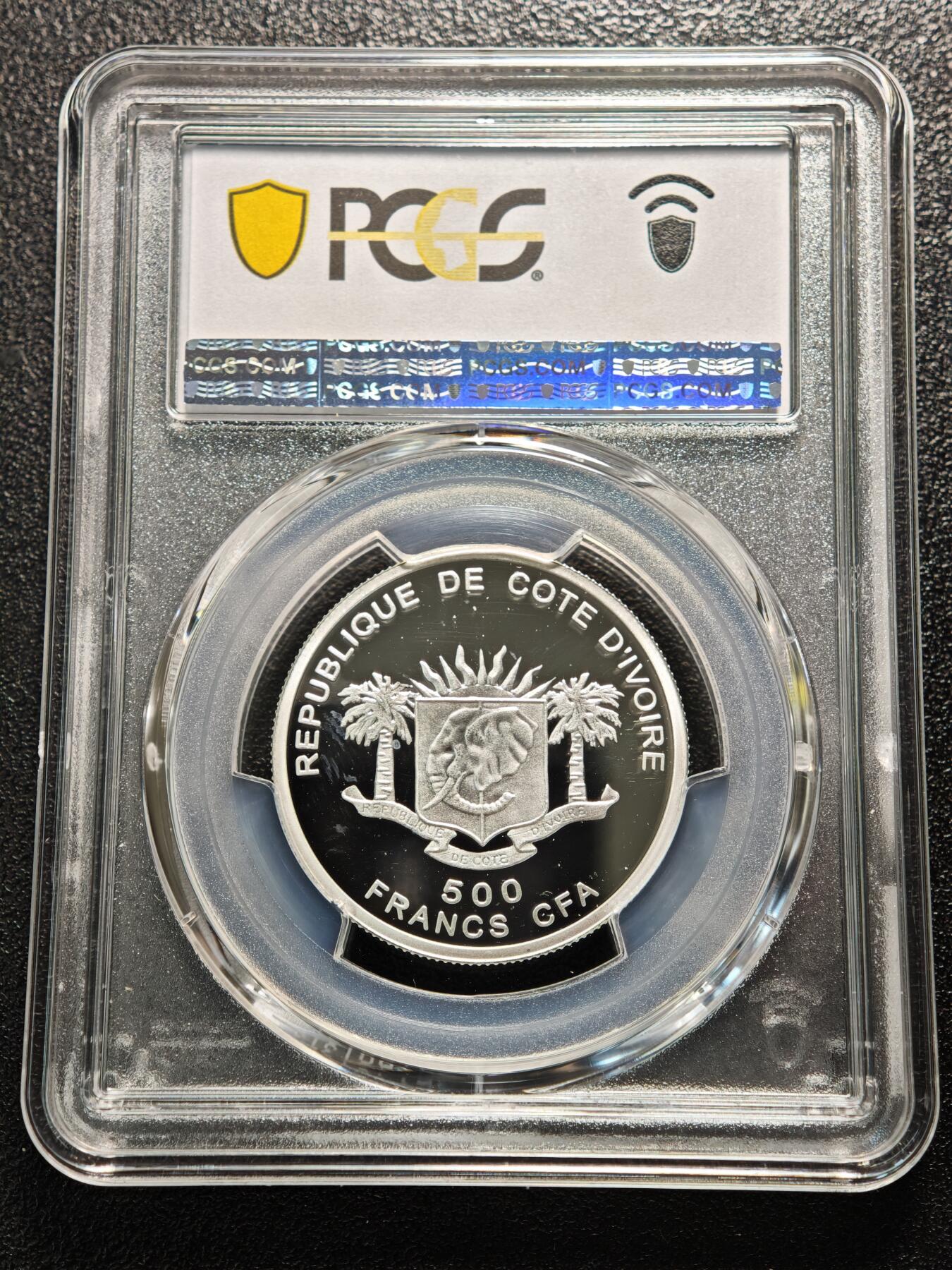 【德藏】世界币章拍卖第166期（拍品征集中~欢迎藏友联系） 2008年 科特迪瓦罗兹巨像500法郎精制纪念银币 PCGS PR68DCAM