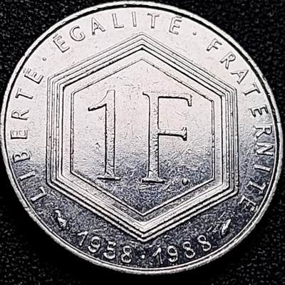 泉币菌-第203场-本场拍品多 请提前出价（正月十五统一发货） - 法国1988年1法郎 戴高乐第五共和国 30周年纪念币