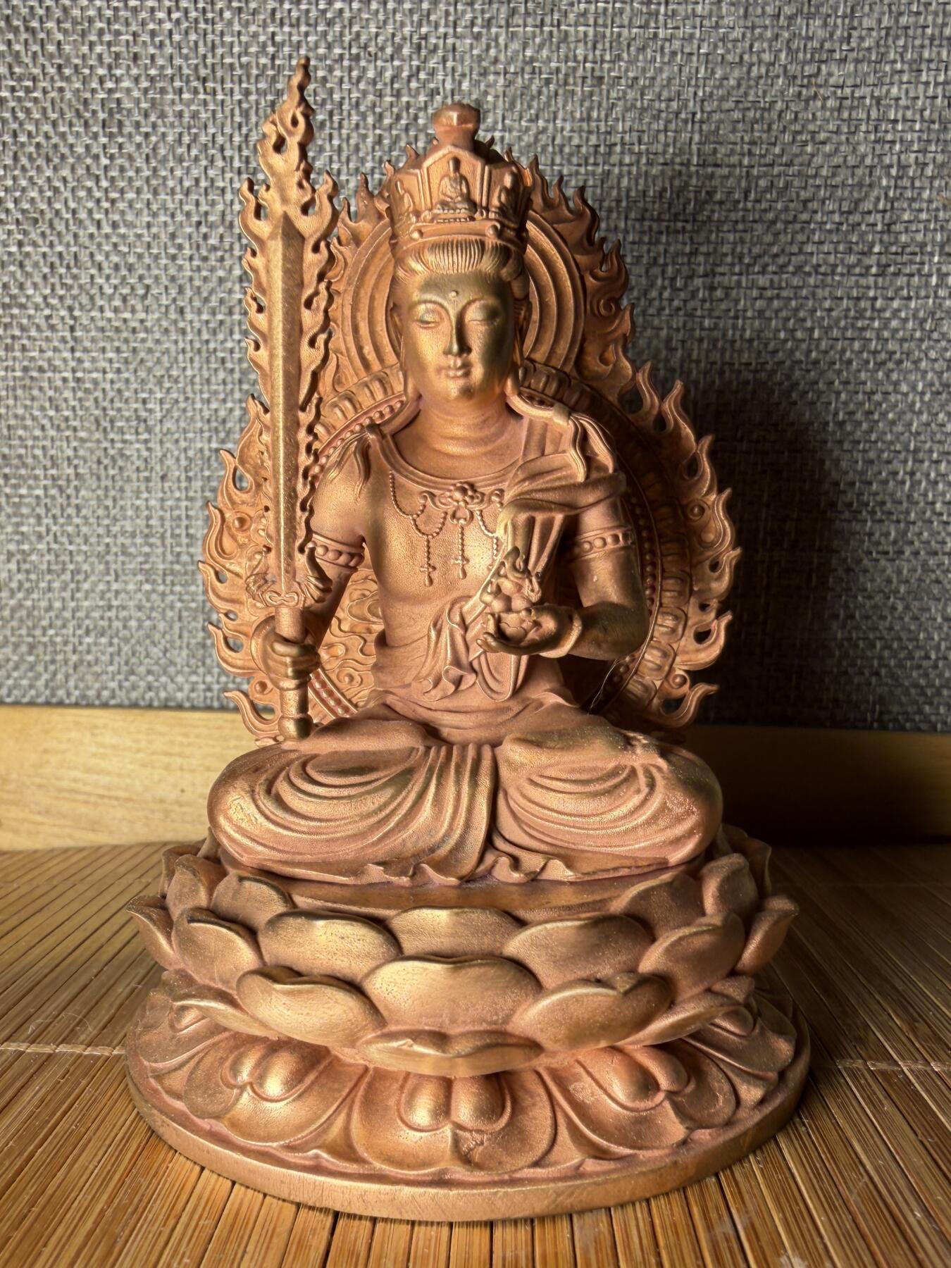 回流0301 近现代 佛教八大菩萨之一虚空藏菩萨 空心紫铜精工失蜡法 高10公分